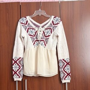 Abercrombie & Fitch Cream and Red Knit Blouse